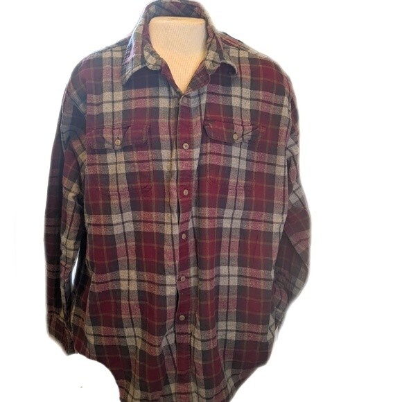 Timberland grey, maroon flannel shirt, button down, size 2XL - Picture 1 of 9